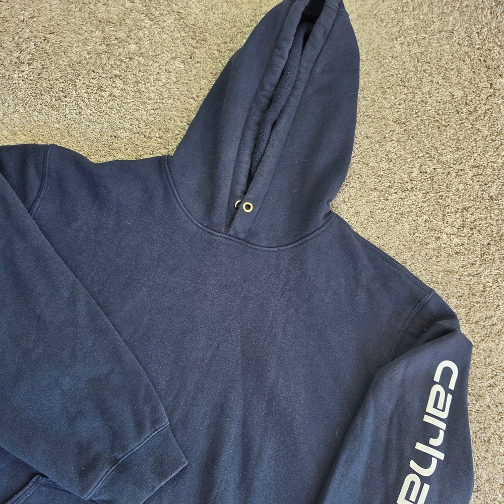 Carhartt Hoodie Mens 2XL Blue Cotton Blend Outdoor Workwear SweatshirtAdult